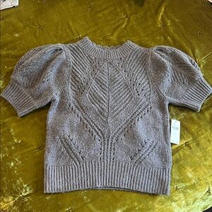 Anthropologie Gray Puff Sleeve Knit Sweater